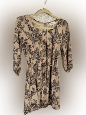 Gilli Tan & Black Floral Lined Mini Dress w/ Tie Waist - Size Small